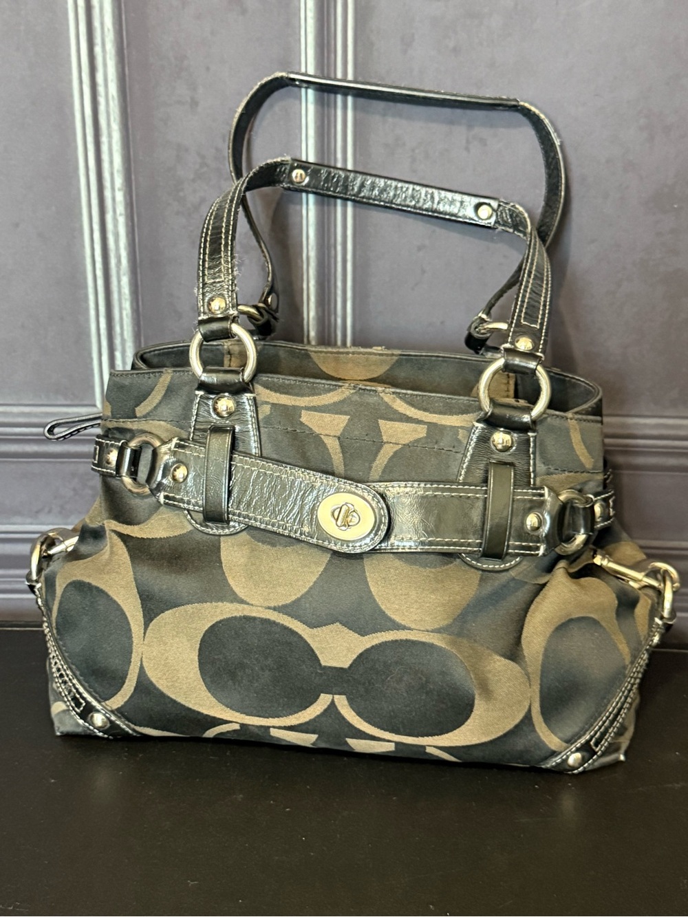 Vintage Coach black and brown Coach Carly signature jacquard hobo shoulder bag